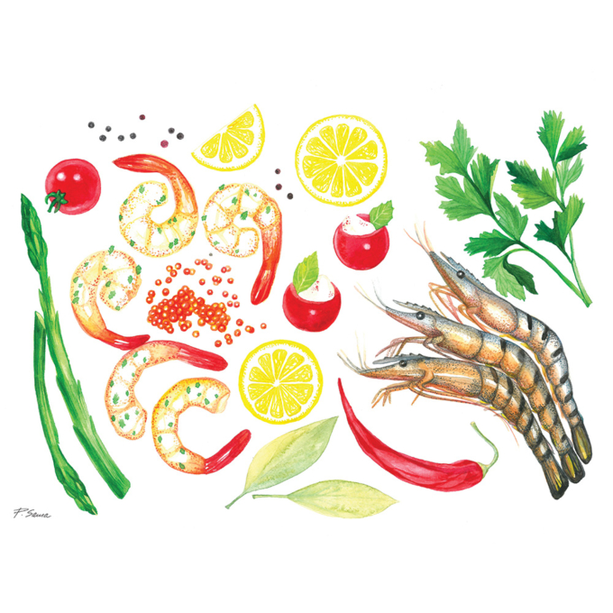Shrimps,-red-caviar,-lemons,-peppers,asparagus-&-tomatoes-2